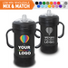 Bulk, wholesale, print on demand, low minimum laser engraved and uv color printed 10 oz insulated promo stainless steel kids sippy cups for children with handle and spout - available in powder coated colors red blue pink seafoam teal light blue lavender purple gray navy orange maroon white green black yellow coral olive green silver