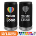 Bulk, wholesale, print on demand, low minimum laser engraved and uv color printed skinny slim 12 oz insulated promo stainless steel seltzer can cooler beverage holder - available in powder coated colors red blue pink seafoam teal light blue lavender purple gray navy orange maroon white green black yellow coral olive green silver