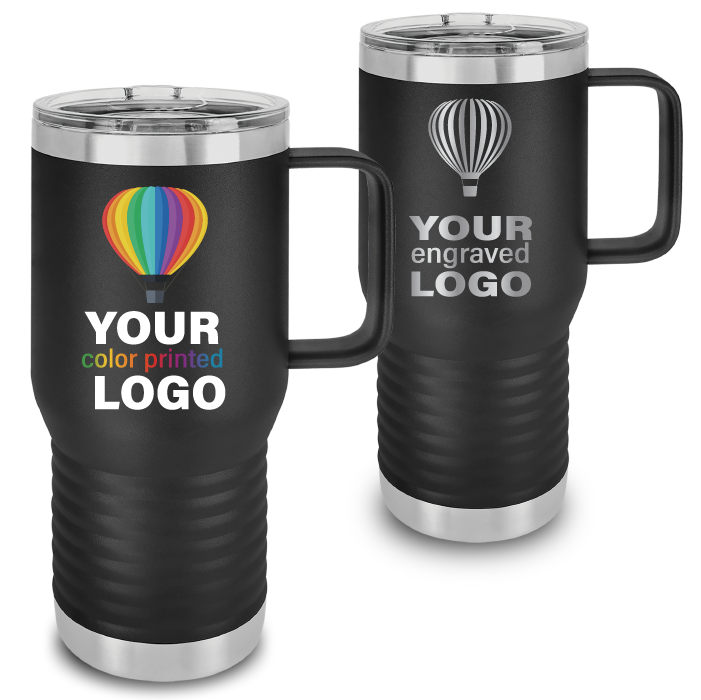 20 oz Handled Travel Tumblers -Mix & Match- Bulk Wholesale Personalized Engraved or Full Color Print Logo