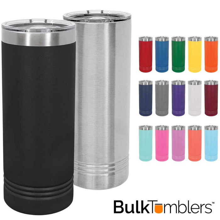 CASE of 24 - 22 oz Skinny Stainless Steel Insulated SureGrip Tumblers, Blank, Polar Camel Lid