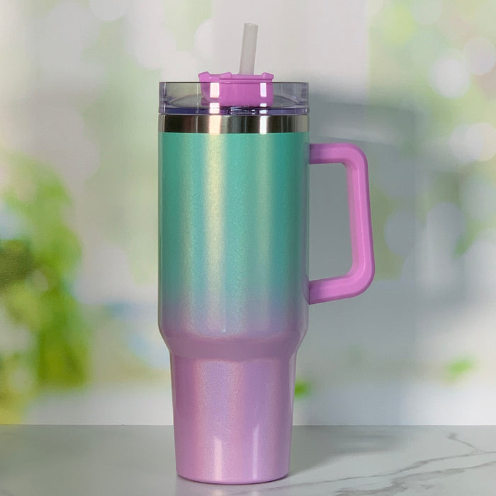 40 oz Stainless Steel Insulated Tumbler with Handle and Screw-Top Slide Lid