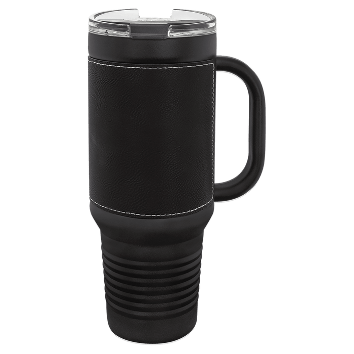 Blank 40 oz Leatherette Tumbler with Handle, Insulated Stainless Steel + Lid / Straw