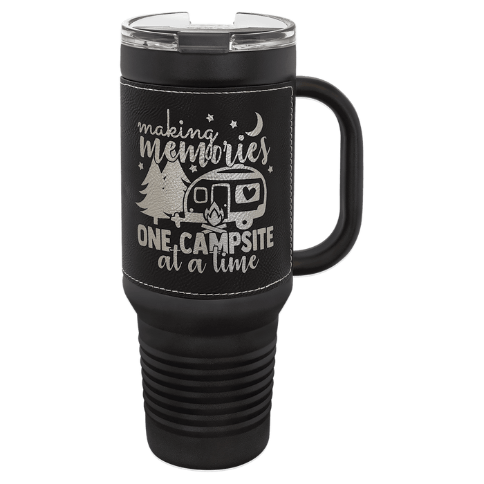 Blank 40 oz Leatherette Tumbler with Handle, Insulated Stainless Steel + Lid / Straw