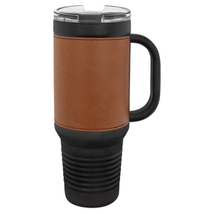 Blank 40 oz Leatherette Tumbler with Handle, Insulated Stainless Steel + Lid / Straw