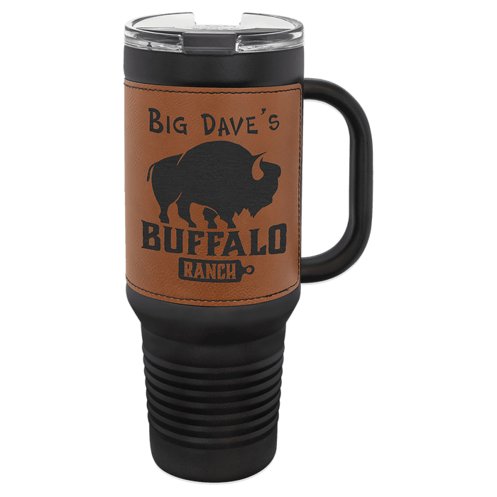 Blank 40 oz Leatherette Tumbler with Handle, Insulated Stainless Steel + Lid / Straw