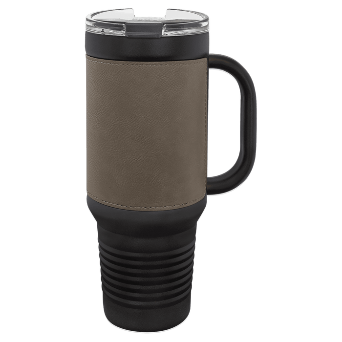 Blank 40 oz Leatherette Tumbler with Handle, Insulated Stainless Steel + Lid / Straw