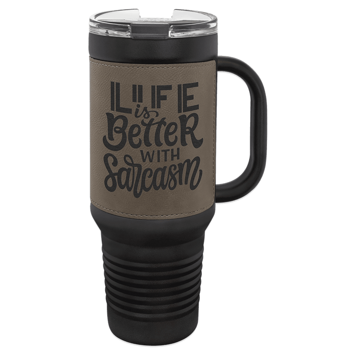 Blank 40 oz Leatherette Tumbler with Handle, Insulated Stainless Steel + Lid / Straw