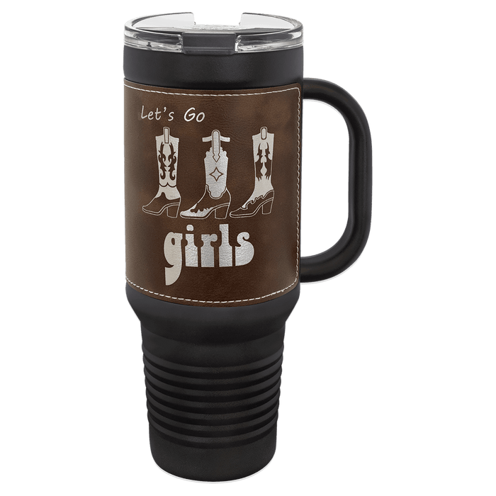 Blank 40 oz Leatherette Tumbler with Handle, Insulated Stainless Steel + Lid / Straw