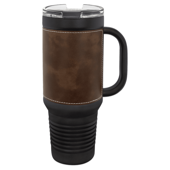 Blank 40 oz Leatherette Tumbler with Handle, Insulated Stainless Steel + Lid / Straw
