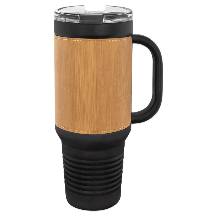 Blank 40 oz Leatherette Tumbler with Handle, Insulated Stainless Steel + Lid / Straw
