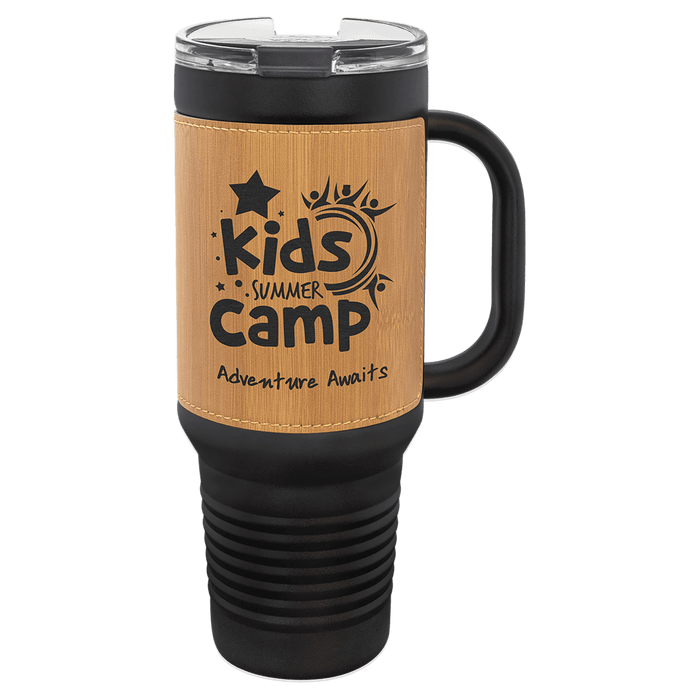 Blank 40 oz Leatherette Tumbler with Handle, Insulated Stainless Steel + Lid / Straw
