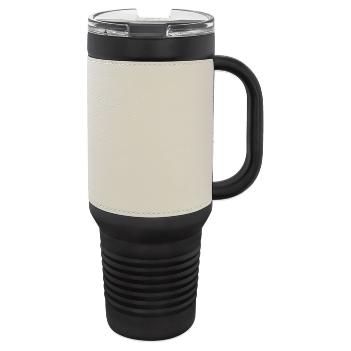 Blank 40 oz Leatherette Tumbler with Handle, Insulated Stainless Steel + Lid / Straw