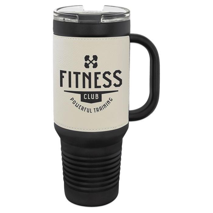 Blank 40 oz Leatherette Tumbler with Handle, Insulated Stainless Steel + Lid / Straw