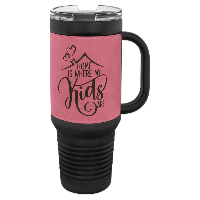 Blank 40 oz Leatherette Tumbler with Handle, Insulated Stainless Steel + Lid / Straw