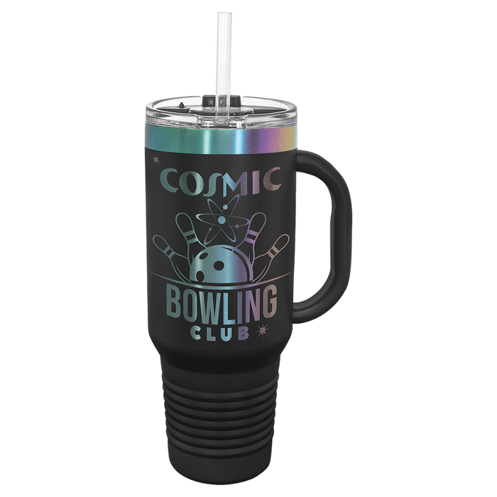 Black chroma rainbow prism 40 oz tumbler with handle for laser engraving, laser engraved logo bulk tumblers wholesale