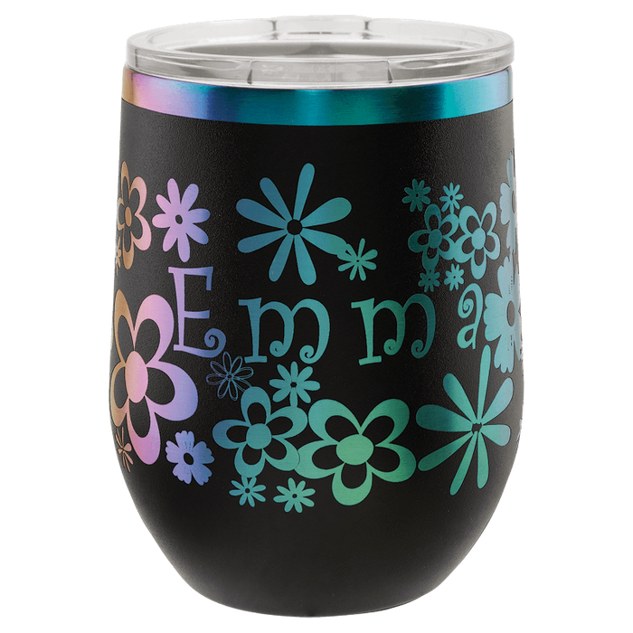 black to rainbow 12 oz wine tumblers laser engraved logo wholesale bulk 