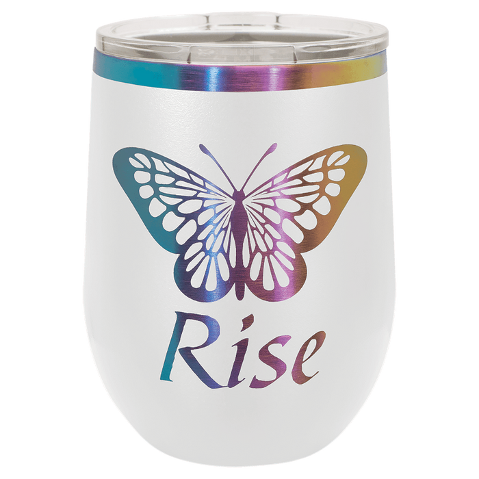white to rainbow 12 oz wine tumblers laser engraved logo wholesale bulk 