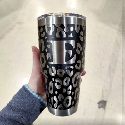 Custom laser engraved leopard print full wrap 30 oz Yeti monogram tumbler