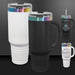 White and black to rainbow prism 40 oz tumblers with handles. Blank, bulk tumblers wholesale or single orders