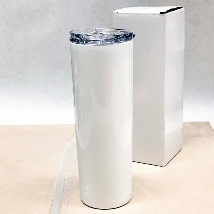 20 oz straight white sublimation skinny tumbler from Bulk Tumblers, wholesale sublimation supplies