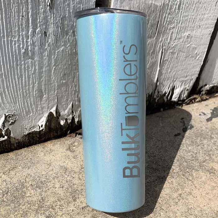 Vaso aislado con purpurina holográfica delgada de 20 oz grabado con láser con logotipo o en blanco
