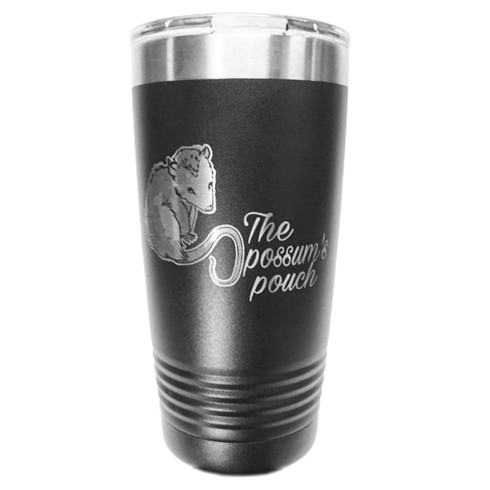 Vaso de acero inoxidable aislado con bolsa de la zarigüeya