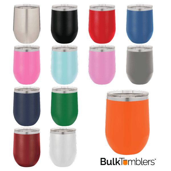 12 oz Blank Stainless Steel Insulated Stemless Wine Tumbler with Lid