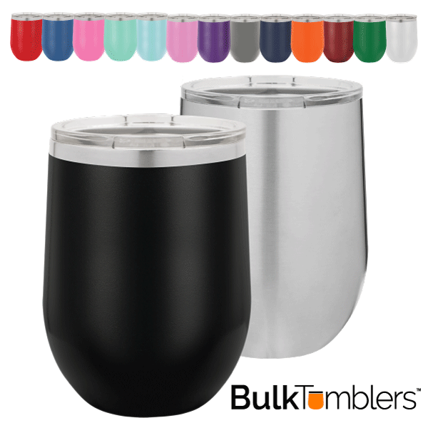 12 oz Blank Stainless Steel Insulated Stemless Wine Tumbler with Lid