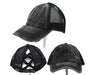 Authentic Black/Black CC Beanie CrissCross High Ponytail Trucker Hat Distressed Wash Denim