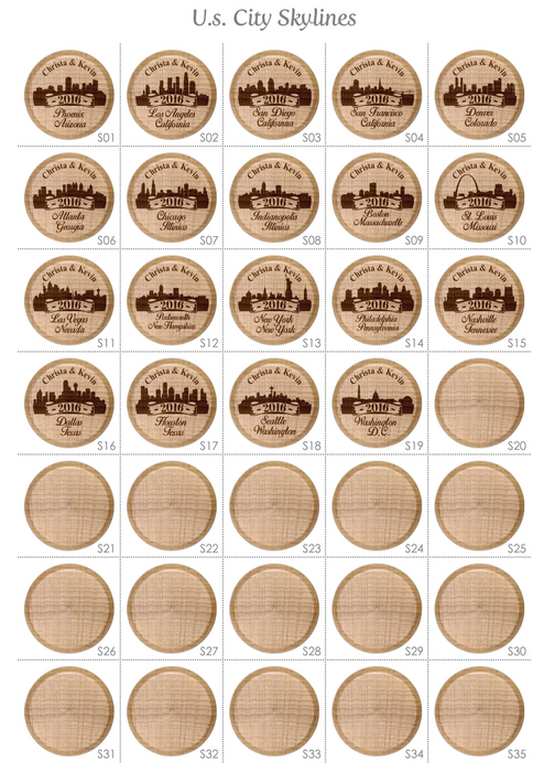 Tapones de vino de boda con silueta de estado y ciudad