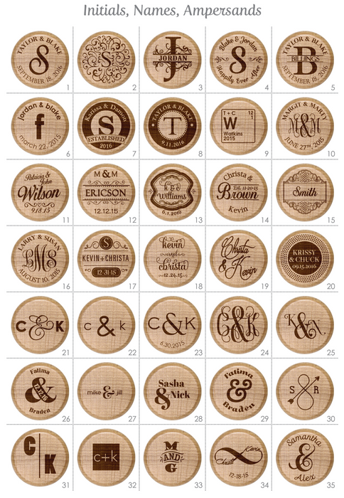 Tapones de vino de boda iniciales
