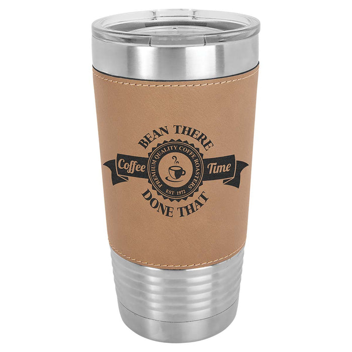20 oz Faux Leather Personalized Tumbler -Logo Laser Engraved Insulated Stainless Steel + Lid