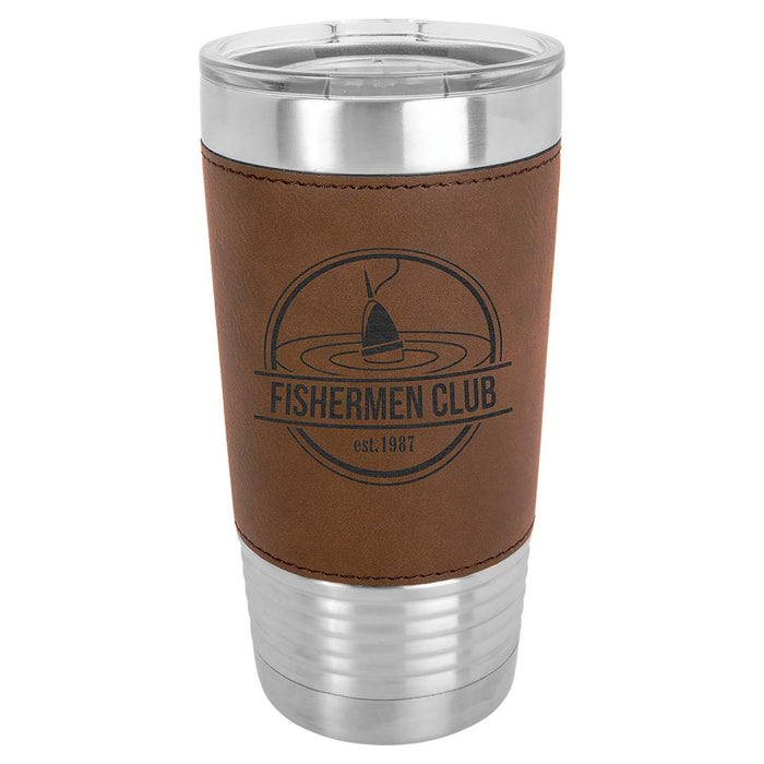 20 oz Faux Leather Personalized Tumbler -Logo Laser Engraved Insulated Stainless Steel + Lid
