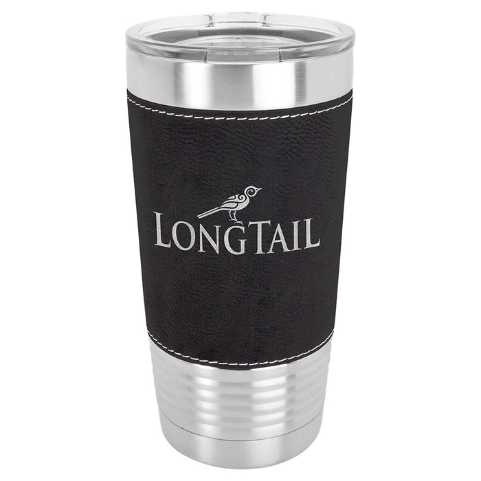 20 oz Faux Leather Personalized Tumbler -Logo Laser Engraved Insulated Stainless Steel + Lid