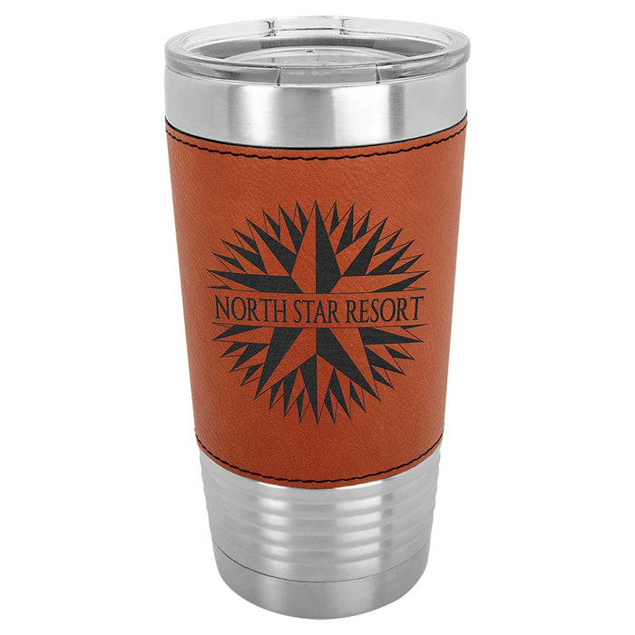 20 oz Faux Leather Personalized Tumbler -Logo Laser Engraved Insulated Stainless Steel + Lid