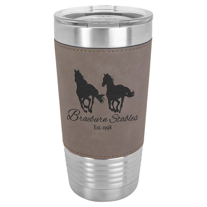 20 oz Faux Leather Personalized Tumbler -Logo Laser Engraved Insulated Stainless Steel + Lid