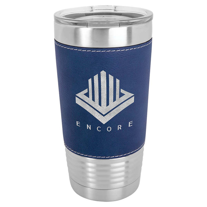20 oz Faux Leather Personalized Tumbler -Logo Laser Engraved Insulated Stainless Steel + Lid