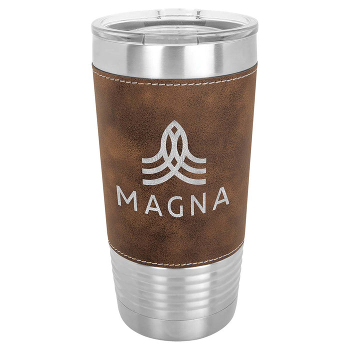 20 oz Faux Leather Personalized Tumbler -Logo Laser Engraved Insulated Stainless Steel + Lid