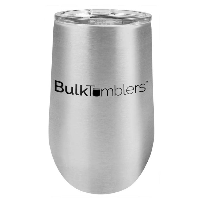 16 oz Wine Tumbler with Logo Laser Engraved on Insulated Stainless Steel Wine Tumblers + Lid
