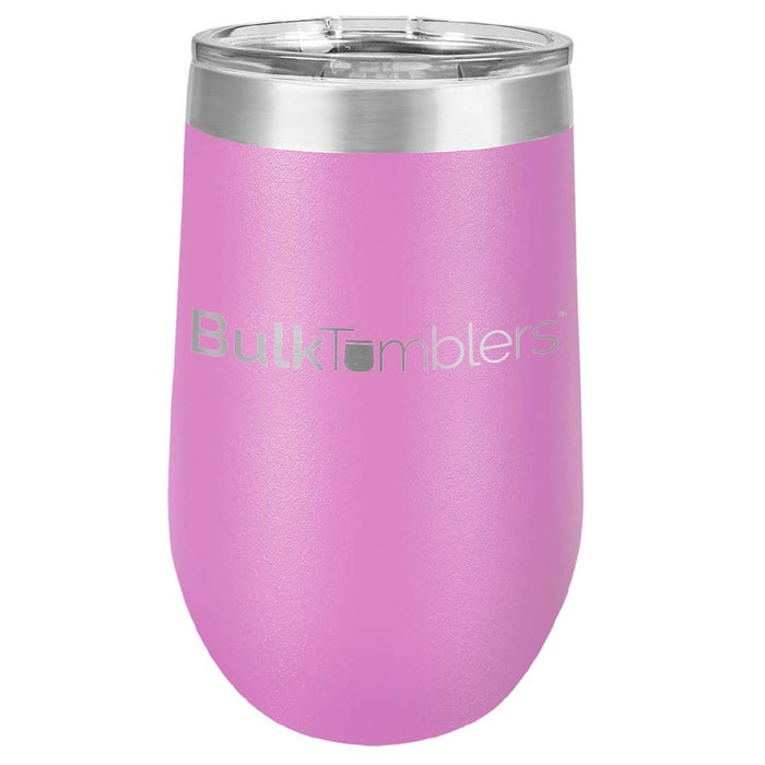 16 oz Wine Tumbler with Logo Laser Engraved on Insulated Stainless Steel Wine Tumblers + Lid