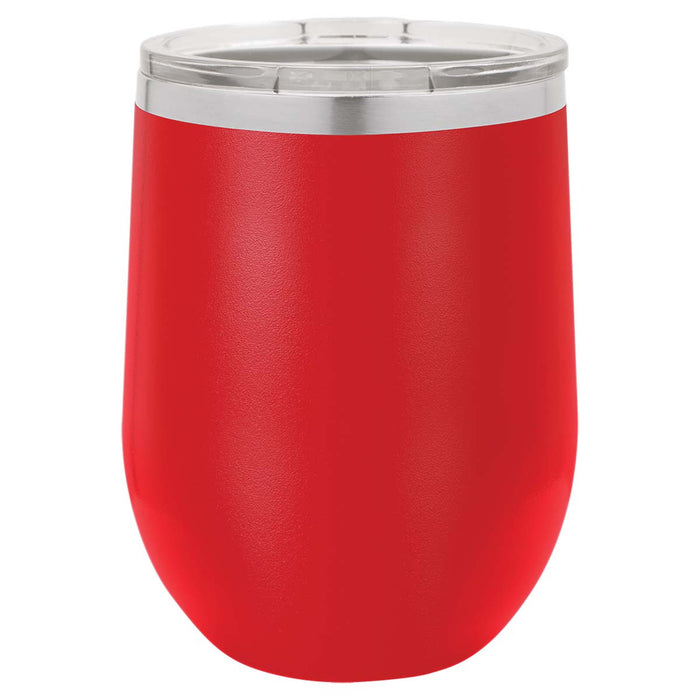 12 oz Wine Tumbler with Logo Laser Engraved on Insulated Stainless Steel Wine Tumblers + Lid