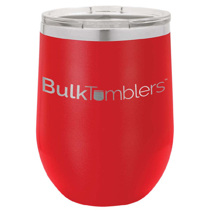 12 oz Wine Tumbler with Logo Laser Engraved on Insulated Stainless Steel Wine Tumblers + Lid