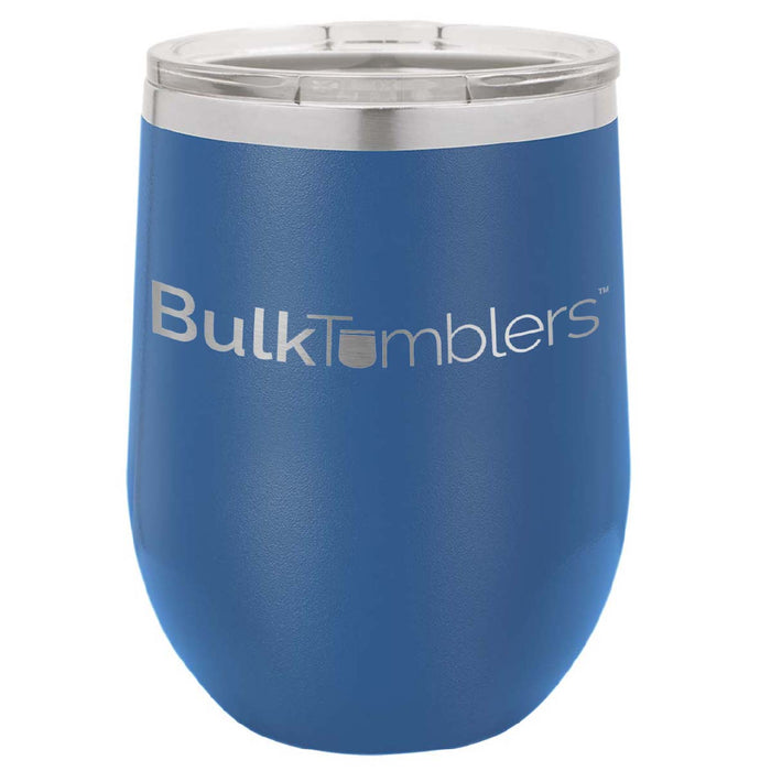 12 oz Wine Tumbler with Logo Laser Engraved on Insulated Stainless Steel Wine Tumblers + Lid