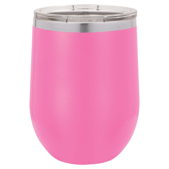 12 oz Wine Tumbler with Logo Laser Engraved on Insulated Stainless Steel Wine Tumblers + Lid