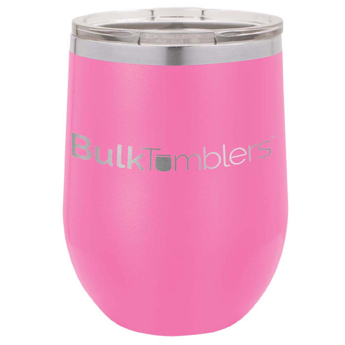 12 oz Wine Tumbler with Logo Laser Engraved on Insulated Stainless Steel Wine Tumblers + Lid