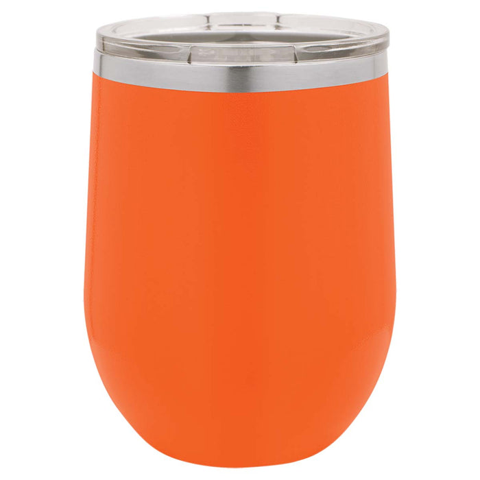 12 oz Wine Tumbler with Logo Laser Engraved on Insulated Stainless Steel Wine Tumblers + Lid