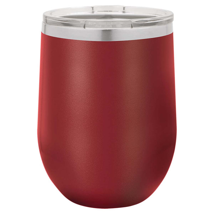 12 oz Wine Tumbler with Logo Laser Engraved on Insulated Stainless Steel Wine Tumblers + Lid