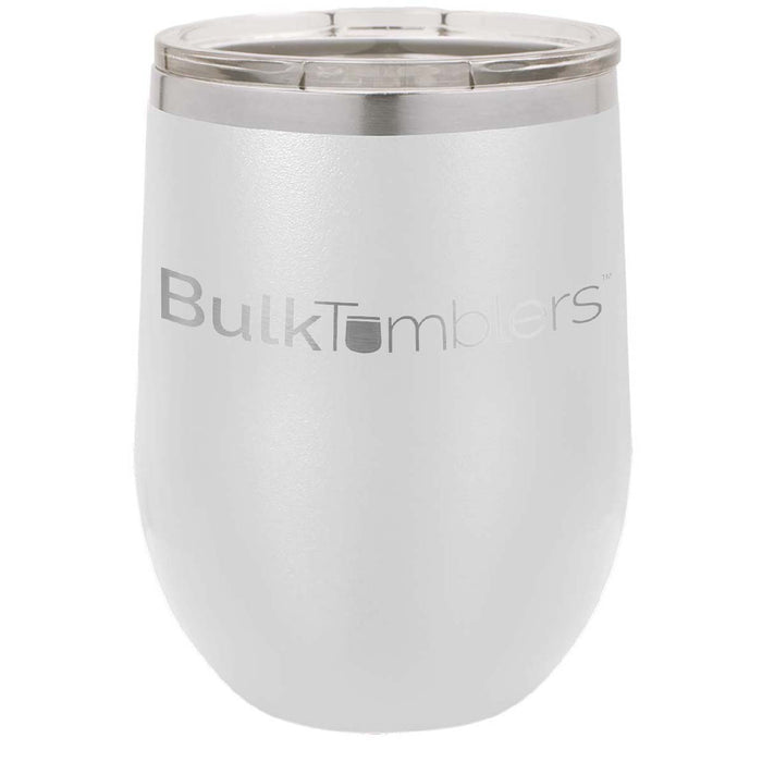 12 oz Wine Tumbler with Logo Laser Engraved on Insulated Stainless Steel Wine Tumblers + Lid