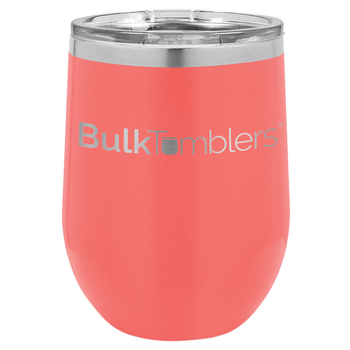 12 oz Wine Tumbler with Logo Laser Engraved on Insulated Stainless Steel Wine Tumblers + Lid