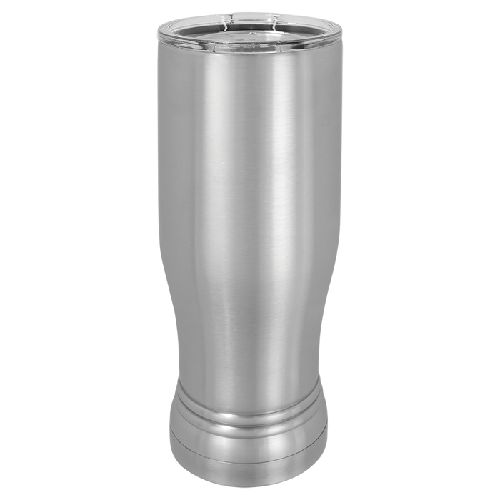 Blank 14 oz Beer Pilsner Glass Tumbler, Insulated Stainless Steel + Lid